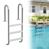 XMTECH 3 Stufen Poolleiter Edelstahl, rutschfeste ABS-Stufen mit Verstärkungsrippen, abgerundet ohne Kratzgefahr, mit Montagematerial, für Pool bis 1,3 m Tiefe, 150 kg Tragkraft