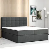 M-Punkt Boxspringbett PRAG Chesterfield – Optik mit Bettkasten 180 x 200 cm Webstoff Grau