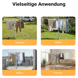 Wiltec Mobile Wäschespinne Wäscheständer Alu Höhe 155cm Wohnwagen Camping Klappbar Reise