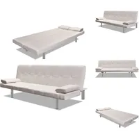 Schlafsofa Mit 2 Kissen Kunstleder Ausziehbar Cremeweiß - Sofa - Schlafsofa - Couch - Gästebett - Wohnraum
