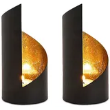amagohome Teelichthalter Set 2-teilig Metall Schwarz matt innen vergoldet