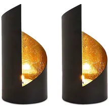 amagohome Teelichthalter Set 2-teilig Metall Schwarz matt innen vergoldet
