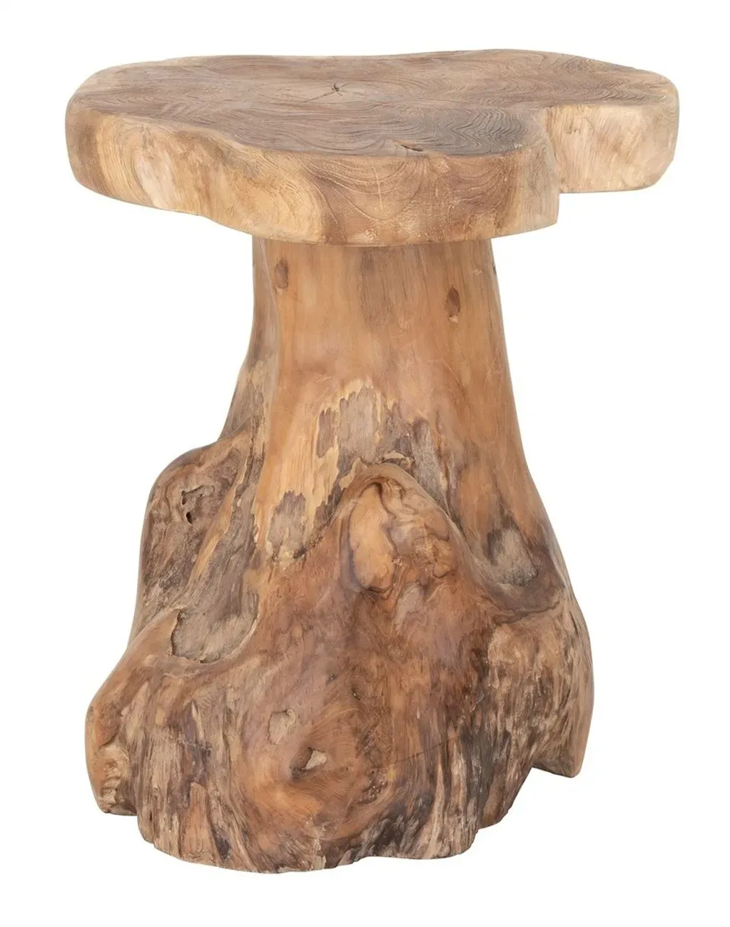 Beistelltisch Mushroom aus Teakholz, organisches Design, massiv, natur, handgefertigtes Unikat