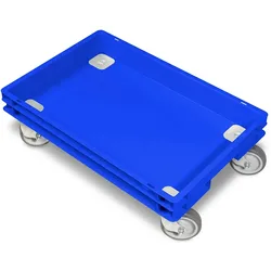 BRB Rollkasten für 600x400mm Eurobehälter, graue Gummiräder, Trg 100 kg, blau