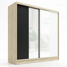 A&J MöbelLand Schwebetürenschrank SOLO 200 x 215 x 59,5 cm Schwarz/Weiß