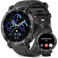 Smartwatch Herren mit Telefonfunktion und Benachrichtigung, 1,52" Fitnessuhr mit Schrittzähler, Pulsuhr, blutdruckmessung, Schlaftracker,110+Sport... - Schwarz