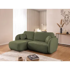 s-style möbel Ecksofa Candy mit Schlaffunktion Grün Bouclé-Stoff - Ottomane links