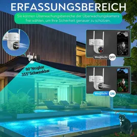 LuVision Dual WLAN PTZ Überwachungssystem mit LED Monitor 4MP Solar PTZ Überwachungskamera Mikrofon, Sirene, Smarte Nachtsicht 2 Kameras