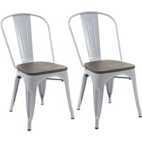 Mendler 2er-Set Stuhl HWC-A73 inkl. Holz-Sitzfl√§che, Bistrostuhl Stapelstuhl, Metall Industriedesign stapelbar ~ grau