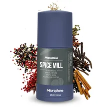 Microplane Gewürzmühle 2in1 – Denim Blau | Manuelle Mühle mit rasiermesserscharfer Edelstahlklinge | Reibt Muskatnuss, Zimt, Tonkabohne, LangenPfeffer, Nüsse & mehr