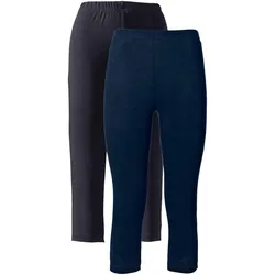 bonprix Schmal geschnittene Capri-Leggings (2er Pack), blau, 52/54 (XXL), mit Baumwolle
