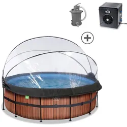 EXIT Swimming Pool Premium Ø 427 x 122 cm braun inkl. Sonnendach + Wärmepumpe
