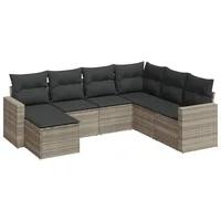 VidaXL 7-tlg. Garten-Sofagarnitur mit Kissen Hellgrau Poly Rattan