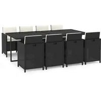 VidaXL 9-tlg. Garten-Essgruppe mit Kissen Poly Rattan Schwarz