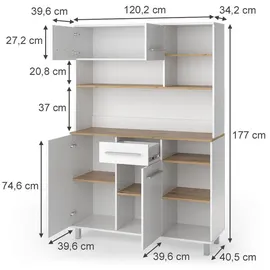 Vicco Küchenbuffet Pure 120,2 x 40,5 cm Weiß/Artisan
