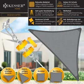 Kesser KESSER® Sonnensegel Sonnenschutz Windschutz HDPE Gewebe wasserabweisend & windabweisend 5-Fach quer vernäht robust & stabil Schattenspender Garten Balkon Terrasse