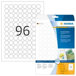 HERMA Ablösbare Etiketten Ø 20 mm, 900 Etiketten, weiß, rund, wieder haftend