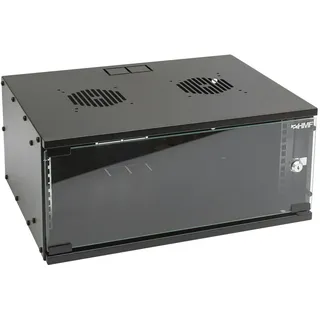HMF 65704-02 Serverschrank 19 Zoll 4 HE | 400 mm Tiefe | Glastür | Schwarz