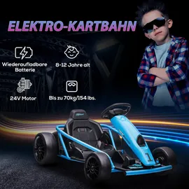 Homcom Kinder Elektro Gokart Drift Kart mit Langsamem Start, Musik, Hupe und Sicherheitsgurt, Kinderfahrzeug für 8-12 Jahre Kinder, Blau