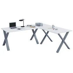 VCM my office Lona Schreibtisch weiß rechteckig, X-Fuß-Gestell silber 190,0 x 50,0 cm