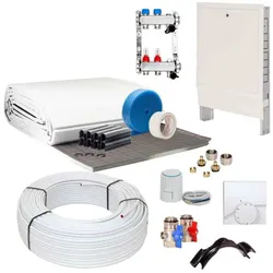 100 m2 Set Tackersystem Rollbahn 25 mm WLG 045 16x2 PE-RT Rohr Raster 15 cm 8 Heizkreise Regler 230 V + Zubehör