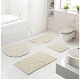 Grund Badematte Ashtar, Badvorleger, Badezimmer Teppich, 3D-Design, Höhe 20 mm, rutschhemmend beschichtet, schnell trocknend, Polyester, rund, Hoch-Tief-Design mit organischer Steinoptik, Made in Europe beige rund | Ø 70 cm x 20 mm