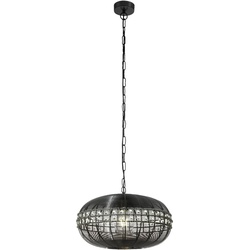 Hängeleuchte Kristalle Pendelleuchte Gitter Hängelampe Esszimmerleuchte, Metall nickel-matt, 1x E27 Fassung, DxH 46x150 cm