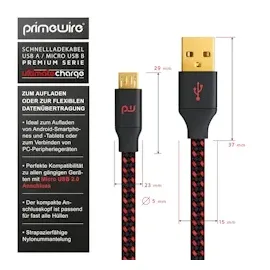 Primewire Micro-USB 2.0 zu USB Typ A Kabel, UltimateCharge MicroUSB 2.0 Schnellladekabel mit Datenübertragung - 5m