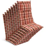 Beautissu Hochlehnerauflage 8x Premium Hochlehnerauflage 120x50x7cm, Orange-Rot-Grün-Kariert, Gartenstuhlauflage Hochlehner - Robuster Stoff & UV-Lichtechtheit grün|orange|rot