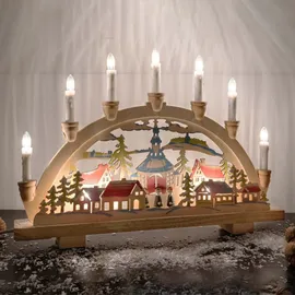 Hellum 875515 Schwibbogen Dorf Bernstein Glühlampe Holz