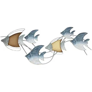 Dekoleidenschaft Wanddekoobjekt "Fischschwarm" 3D Wanddeko aus Metall, maritim, Wandbild, Wandschmuck, Metalldeko 89x39 cm, Wandobjekt, Metallbild blau