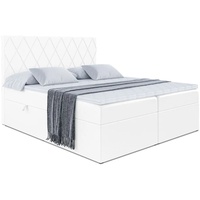 ALTDECOR Boxspringbett mit Matratze(20 cm hoch) und Topper(4 cm hoch), Polsterbett mit Kopfteil und Bettkasten - LEPARO - 180x200 - H4/Weiß Kunstl...