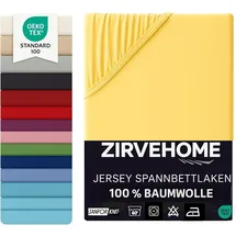 ZIRVEHOME Spannbettlaken Baumwolle-Jersey 90 x 200 cm Gelb