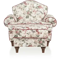 Furn.Design Sessel Set in creme Landhaus Blumen Design Loungesessel inklusive Hocker Elita