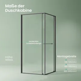 mai & mai Rav69K Eckdusche mit Schiebetür 90 x 90 cm Schwarz Sicherheitsglas