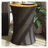 vidaXL Garten-Beistelltisch Trommelform Schwarz Poly Rattan Massivholz