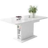MODFU Ausziehbarer Esstisch Weiß 130x70x75 cm mit Stauraum, rechteckig und platzsparend, Metallgestell und Spanplatte, modern