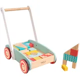 owl & fox Holz-Lauflernwagen mit 29 bunten Bausteinen – Traditionelles Schiebespielzeug zur frühen Entwicklung & Aktivität – Nachhaltig produziert – Ab 12 Monaten