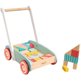 owl & fox Holz-Lauflernwagen mit 29 bunten Bausteinen – Traditionelles Schiebespielzeug zur frühen Entwicklung & Aktivität – Nachhaltig produziert – Ab 12 Monaten