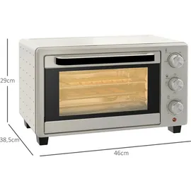 Homcom Mini Backofen 21L Pizza-Ofen, Miniofen inkl. Backblech, Grillrost und Krümmelblech, 1400W Tischbackofen mit 1h Timer, 100-230 °C, Metall,