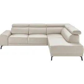 Candy Ecksofa 3C CANDY "Greve modern und bequem, inkl. manueller Kopfteilverstellung, L-Form", weiß, B:249cm H:79cm T:209cm, 100% Leder, Sofas, Ecksofa, wahlweise mit motorischem Sitzvorzug
