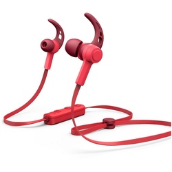 Hama Sport BT Kopfhörer Bluetooth Headset Ohrbügel Headset (Anruffunktion, Bluetooth, Mikrofon, Wiedergabe-Steuerung, Bluetooth 5.0, Schweißfest, Anruf-Funktionen, Wiedergabe-Steuerung, mit Mikrofon) rot