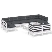 vidaXL 10-tlg Garten-Lounge-Set mit Kissen Weiß Kiefer Massivholz Modell 36
