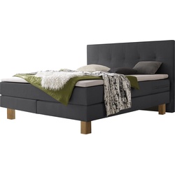 Boxspringbett HASENA "Lodge", braun (anthrazit, eiche bianco), B:168cm L:210cm, Komplettbetten, Boxspringbett, Boxspringbett, Eichenfüsse, straffe Bezüge, gestepptes Kopfteil
