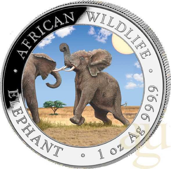 1 Unze Silbermünze Somalia Elefant 2024 - coloriert