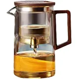 Teefilter aus Glas, Teekanne mit Teesieb, Teekanne aus Glas, 500 ml/750 ml, Teekessel mit Sieb, ergonomische Teekanne mit Holzgriff. Magische Teekanne für Spülmaschine