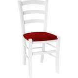 Stuhl aus Holz Venedig weiß mit Sitz Kunstleder rot