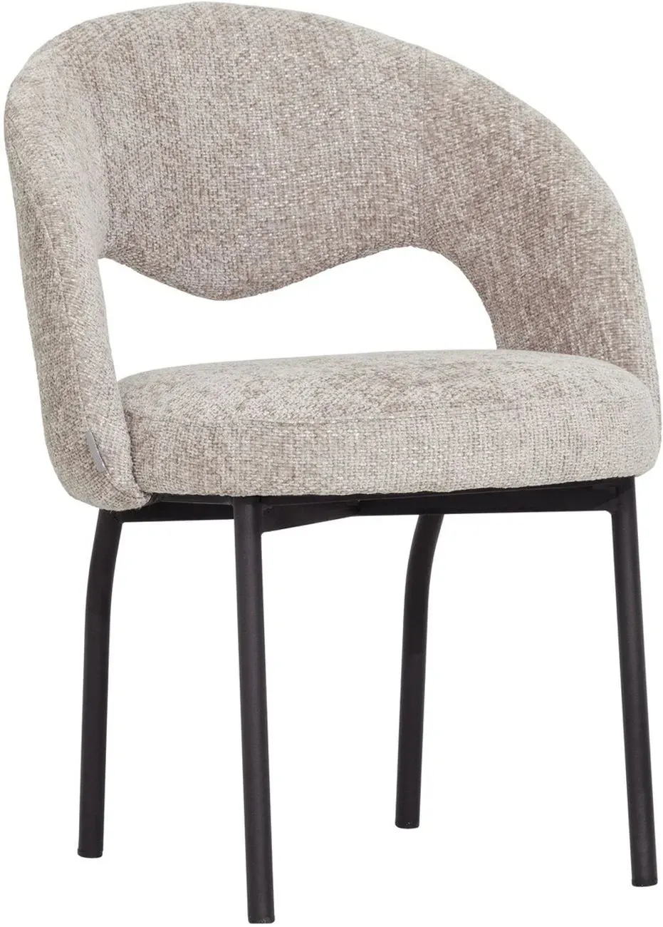 Esszimmerstuhl Arca aus Stoff, modernes Design, sandfarben, gepolstert, Metallgestell schwarz