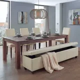 Mendler Garnitur Sitzgruppe Bank mit Aufbewahrung Kriens XXL+4 Stühle Littau, Kunstleder/Leder FSC®-zertifiziert ~ creme