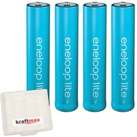 kraftmax 4er Pack Eneloop LITE AAA Akkus - speziell für schnurlose Telefone/DECT Telefon - 4X Micro Akku Batterien in hochwertiger Akkubox